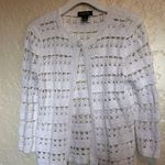 Jones New York Crochet White Cardigan Sweater with Intricate Lacy Pattern Small Photo 7