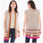 Chico's NWT Knit Cardigan Womens S Tan Pink Striped Open Neutral Boho Artisan Photo 0
