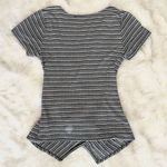Seven 7 Striped Tie Front Ribbed Short Sleeve Blouse Shirt Top Small Photo 2