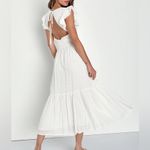 Lulus  Brunch Plans White Swiss Dot Smocked Backless Midi Dress SIZE M Photo 1