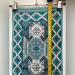 Halston III Vintage Silk Scarf Teal and White Geometric Silver Shimmer Boho Blue Photo 5