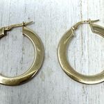 Solid 14K yellow gold flat hoop earrings, made in Italy Photo 4