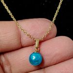 Gold Stainless Steel 18" with Faux Turquoise Blue Pearl Pendant New Photo 2