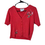 Dress Barn  Women pink Short Sleeve Embroidered Rose Cardigan Sweater Size 8 Photo 0