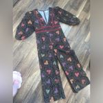 Farm Rio  heart printed deep v jumpsuit 200$ boho casual fall wide leg party Photo 4