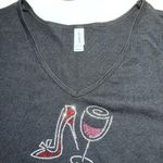 Beaded High Heel & Wine V Neck Shirt Black Size XXL Photo 4