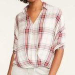 Lou & grey Faux Wrap Plaid Top White Red Photo 0