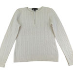Ralph Lauren Black Label Cream Cable Knit V Neck Cashmere Sweater Womens Large Photo 0