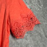 Chico's  Shirt Coral Orange Slub Lace Hem Top Womens XL Scalloped Crochet Detail‎ Photo 4