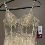 Blondie Nites Womens Yellow Mesh Corset Bodice Dress Photo 4