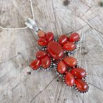 925 Sterling Silver Handmade Carnelian Gemstone Cross Necklace Womens Jewelry Orange Photo 3