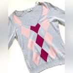 Esprit  Gray Sweater w/ Pink and Red Argyle Pattern Med NWOT Photo 2