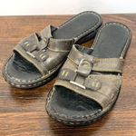 Born black, brown leather slide size 8/9.5”￼ Black Photo 0