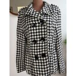 Last Kiss Women's Black White Houndstooth Double Breasted Pea Coat Jacket L Photo 1