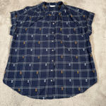 Caslon Plaid Short Sleeve Button Front Top Blue Cotton Size XXL Summer Beach Photo 0