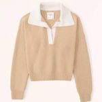 Abercrombie & Fitch A&F Women's Chenille Notch-Neck Polo in Light Brown Photo 1