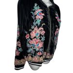Elevenses Anthropologie Black Velvet Embroidered Bomber Jacket Full Zip Medium Photo 3