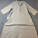 Francesca Bettini Linen Blend Maxi Dress 3/4 Length Sleeve Casual Comfy Beige L Tan Size L Photo 0