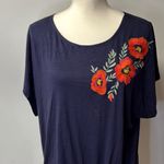 W5 Multicolored Navy Blouse Tie Front Cap Sleeve Embroidered Floral Career Photo 6