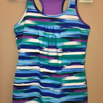 Athleta ‎ Airbrush Striped Tinker Workout Bra Tank Top Blue Purple  Small Photo 0