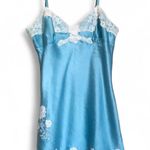 Old Navy vintage y2k Light Blue Satin Chemise with White Lace100% silk Photo 0