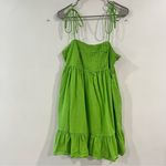 Lulus NWOT  Dreamgirl‎ Lime Green Pleated Tie Shoulder Babydoll Mini Dress MEDIUM Photo 5
