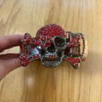 Printed Rhinestones Big Skull And Bones Buckle Red Belt Punk Goth 49” Photo 1