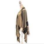 Boho Knit Sequin Trim Open Front Wrap Shawl | One Size Tan Size undefined Photo 2