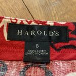 Harold’s Linen Maxi Skirt w Pockets Floral Red White Black Sz 6 Photo 5