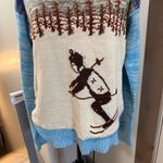 Vintage Knit Ski Sweater Mock Neck Blue White Alps Skiing Winter Art to Wear M‎ Size M Photo 1