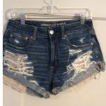 American Eagle Size 6 Destroyed Cut off Shorts Lace Pockets hi rise Blue Photo 0