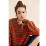 Free People  Easy Street Stripe Crop Pullover Sweater Brown Orange Large Photo 8