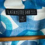 Lafayette 148  Blue & White Circle Print Button Up Top 10 Photo 3