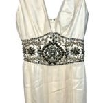 NWT Mandalay White Silk Silver Beaded Short Midi Evening Gown Dress Women Size 2 Photo 2