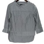 J.Crew Striped Poplin Funnel Neck Blouse Buttons on Left Shoulder 4P Grey White Photo 1