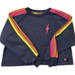 Aviator Nation  Bolt Cropped Classic Crewneck in Heather Navy Neon Photo 0
