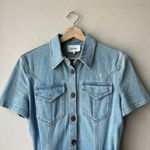 Nanushka Dress Denim Short Sleeve 80s Wash Blue Belted Mini‎ Dress M Size M Photo 3