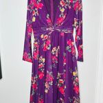 Mac Duggal  Purple Floral Georgette Plunging Neckline High Slit Gown Size 8 Photo 4