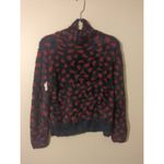 RTR Thakoon Navy Red Printed Fuzzy Mock Neck Pullover Sweater Sz Small soft Blue Photo 2