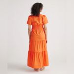 Quince  100% Organic Cotton Poplin Maternity Tiered Maxi Dress in Vermilion Red Photo 1