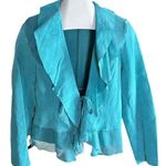 Dialogue  Turquoise Ruffle Leather Jacket Photo 8
