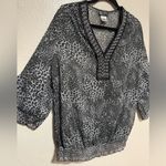 Evolution  Leopard Print V-Neck Blouse | Semi-Sheer Top | 3/4 Sleeve Women’s 1X Photo 2