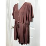 Torrid  Brown Short Sleeve Drawstring Waist Romper Button Front V Neck Size 1 Photo 10
