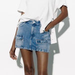 ZARA  mid rise denim cargo skirt  Photo 0