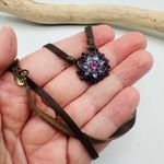 American Eagle Prism Blossom Leather Cord Necklace Purple Photo 3