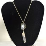 Source Unknown Vintage Crystal/Stone Pendant Gold Tone Glass Beaded 44" Chain Trendy Necklace Photo 0