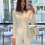 Reformation  Joanne ribbed Cardigan cream long sleeve Organic cotton XL NEW Photo 1