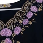 Vintage French embroidered floral sheer Black Top w/Purple flowers & butterflies Size M Photo 2