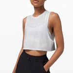 Lululemon  Muscle Love Crop Tank White Logo Graphic Size 6 Pima Cotton Yoga EUC‎ Photo 0