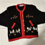 Vintage Bechamel Black Cardigan Holiday Sweater Womens M Scottie Dog Embroidered Size M Photo 0